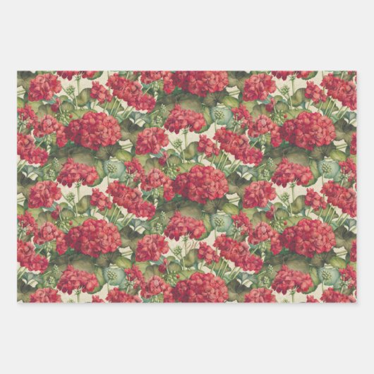 Geraniums Rood Inpakpapier Plat Vel Set van 3 (Voorkant)