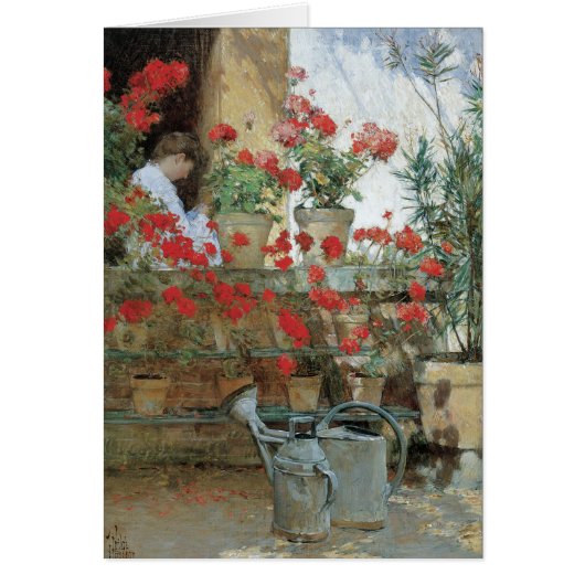 Geraniums van Childe Hassam,  impressionisme (Voorkant)