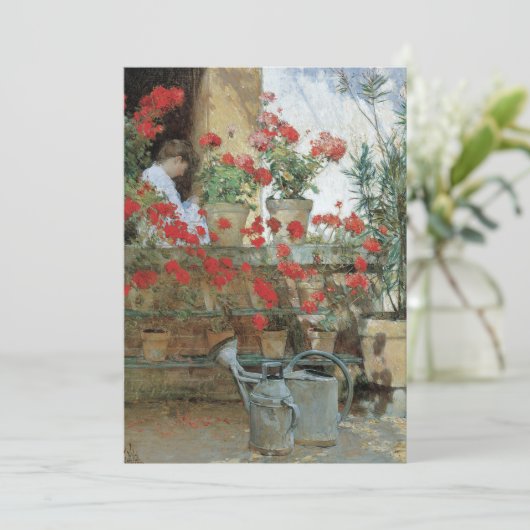 Geraniums van Childe Hassam, impressionisme (Staand voorkant)