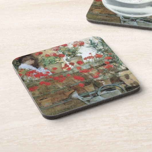 Geraniums van Childe Hassam,  impressionisme Bier Onderzetter (Linkerzijde)