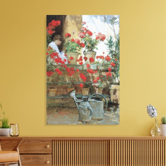 Geraniums van Childe Hassam,  impressionisme Canvas Afdruk (Insitu (Woonkamer))