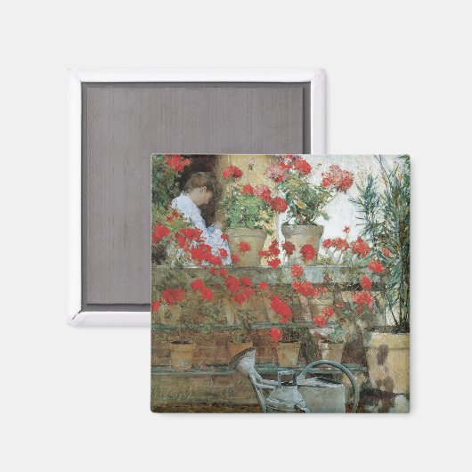 Geraniums van Childe Hassam,  impressionisme Magneet (Voorkant / Achterkant)