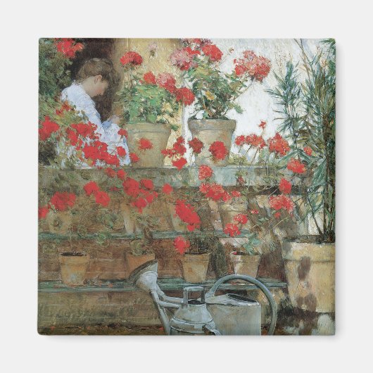 Geraniums van Childe Hassam,  impressionisme Magneet (Voorkant)