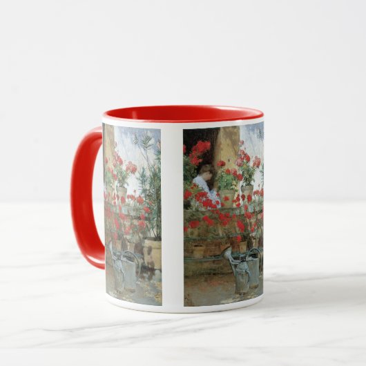 Geraniums van Childe Hassam,  impressionisme Mok (Voorkant links)