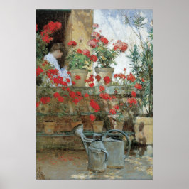 Geraniums van Childe Hassam,  impressionisme Poster