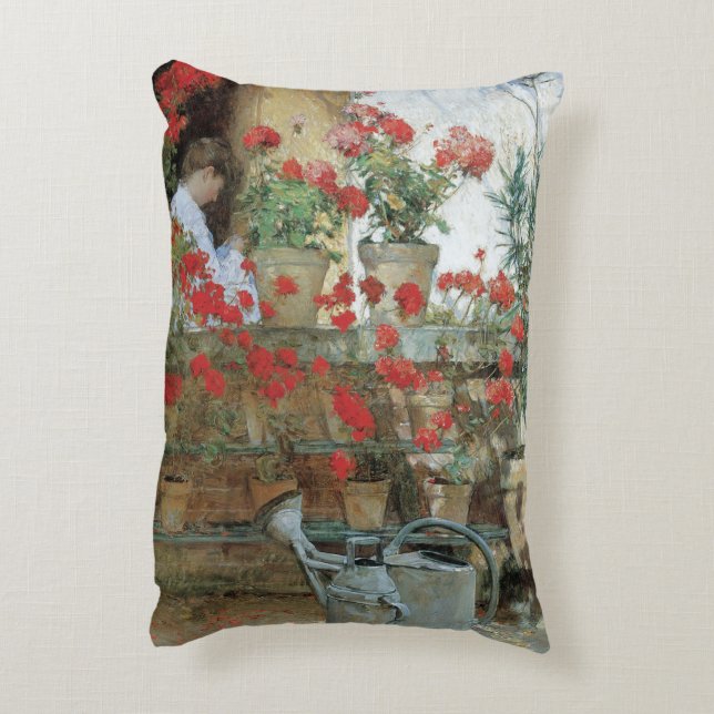 Geraniums van Childe Hassam, Vintage Impressionism Accent Kussen (Achterkant (Verticaal))