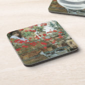 Geraniums van Childe Hassam, Vintage Impressionism Bier Onderzetter (Linkerzijde)