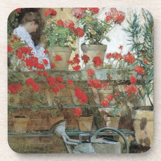 Geraniums van Childe Hassam, Vintage Impressionism Bier Onderzetter (Voorkant)