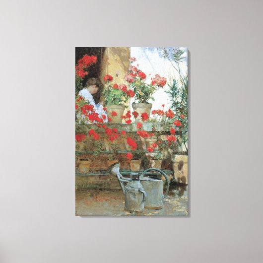 Geraniums van Childe Hassam, Vintage Impressionism Canvas Afdruk (Voorkant)