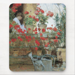 Geraniums van Childe Hassam, Vintage Impressionism Muismat