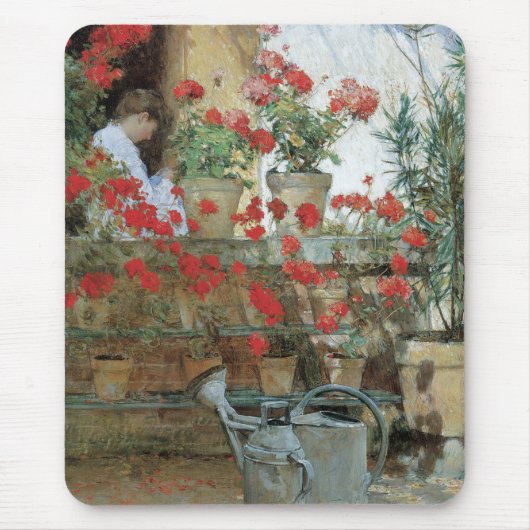 Geraniums van Childe Hassam, Vintage Impressionism Muismat (Voorkant)