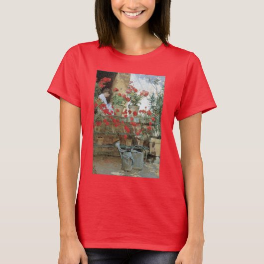 Geraniums van Childe Hassam, Vintage Impressionism T-shirt (Voorkant)