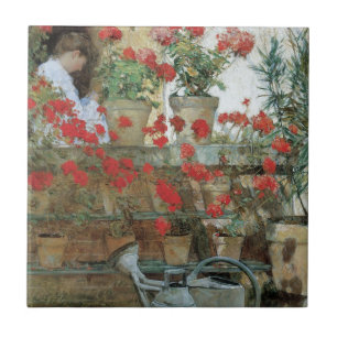 Geraniums van Childe Hassam, Vintage Impressionism Tegeltje