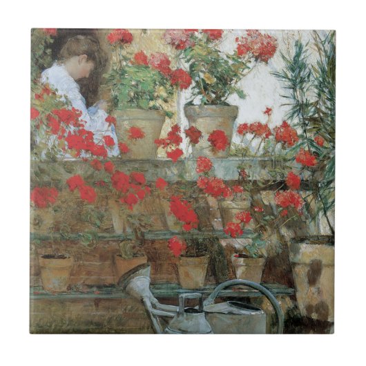 Geraniums van Childe Hassam, Vintage Impressionism Tegeltje (Voorkant)