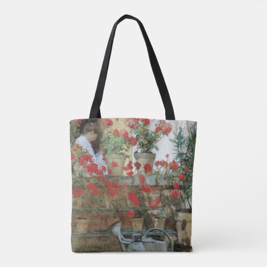 Geraniums van Childe Hassam, Vintage Impressionism Tote Bag (Achterkant)