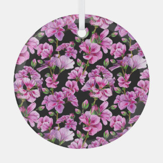 Geraniumtakken, waterverf roze knoppen. glas ornament