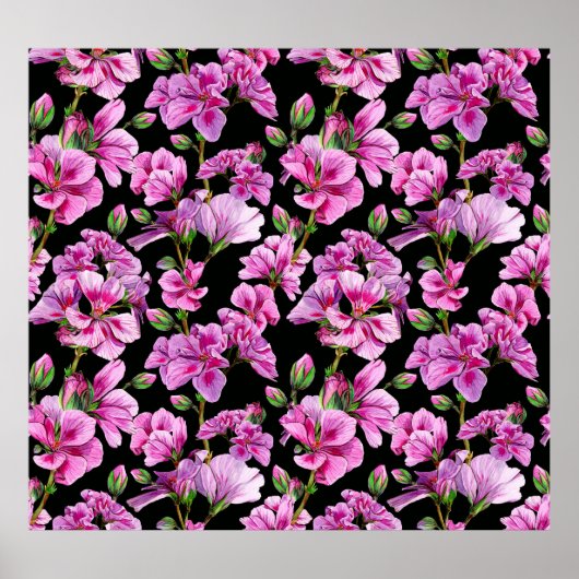 Geraniumtakken, waterverf roze knoppen. poster (Voorkant)