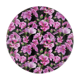 Geraniumtakken, waterverf roze knoppen. snijplank