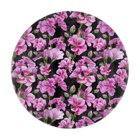 Geraniumtakken, waterverf roze knoppen. snijplank (Voorkant)