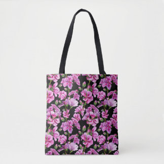 Geraniumtakken, waterverf roze knoppen. tote bag