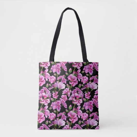 Geraniumtakken, waterverf roze knoppen. tote bag (Voorkant)