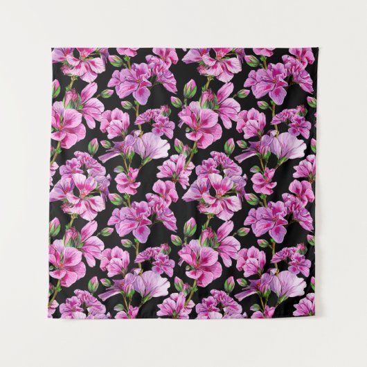 Geraniumtakken, waterverf roze knoppen. wandkleed (Voorkant)