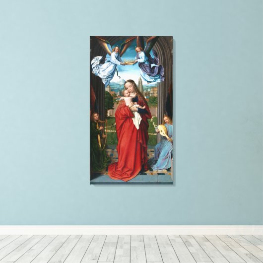 Gerard David Virgin en kind met vier engelen Canvas Afdruk (Insitu (Houten vloer))