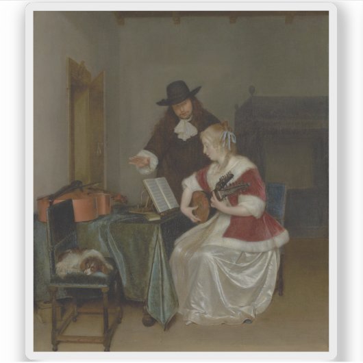 Gerard ter Borch - De muzieklessen Sticker (Voorkant)