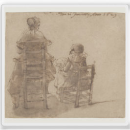 Gerard ter Borch - Een dame en een kind die kant m Sticker