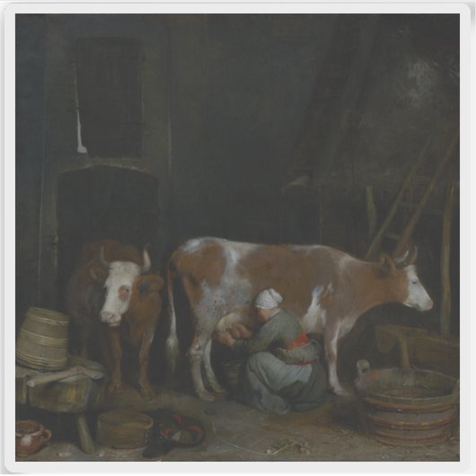 Gerard ter Borch - Een meid die een Koe in een sch Sticker (Voorkant)