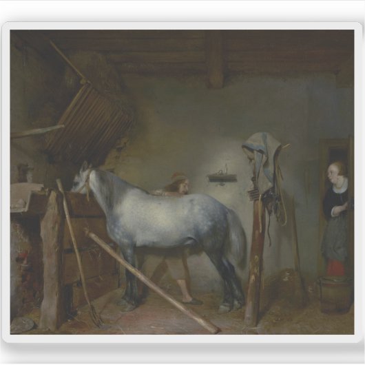 Gerard ter Borch - Paardenstal Sticker (Voorkant)