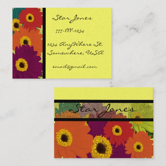 Gerber Daisies Plum Oranje Blauwgroen Red & Limoen Visitekaartje (Voorkant / Achterkant)