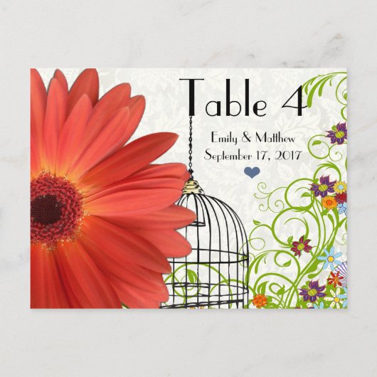 Gerber Daisy Bird Cage Flower Swirl Number Kaart (Achterkant)