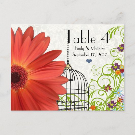 Gerber Daisy Bird Cage Flower Swirl Number Kaart (Voorkant)