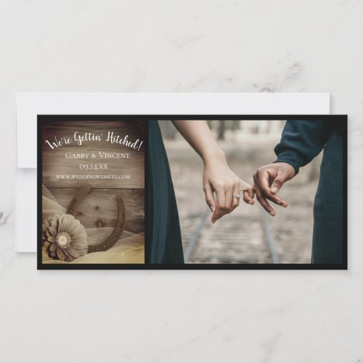 Gerber Daisy en Hoefijzer Western Sepia Wedding Save The Date (Voorkant)
