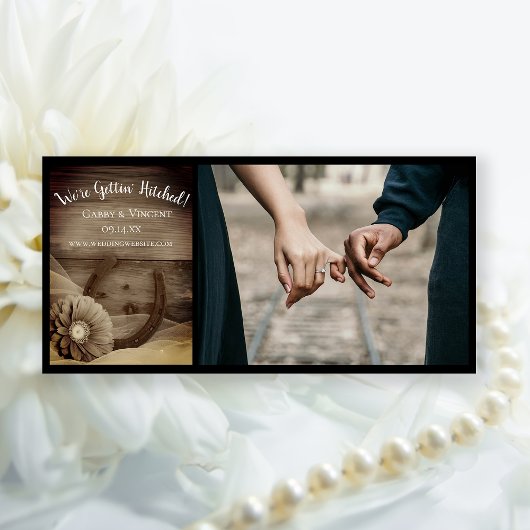 Gerber Daisy en Hoefijzer Western Sepia Wedding Save The Date
