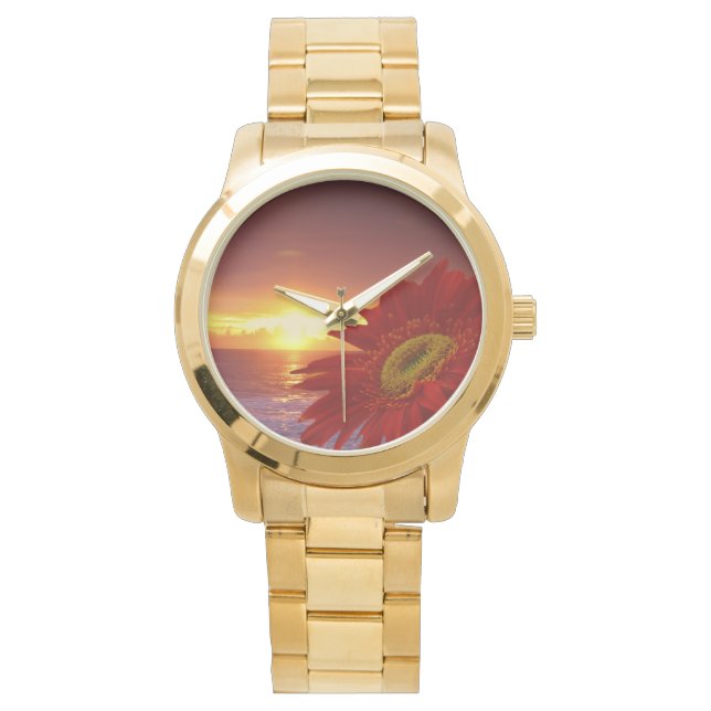 Gerber Daisy en sunset Horloge (Voorkant)