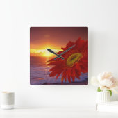 Gerber Daisy en sunset Vierkante Klok (Huis)
