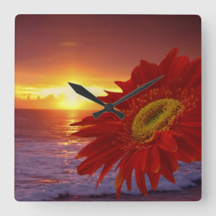 Gerber Daisy en sunset Vierkante Klok