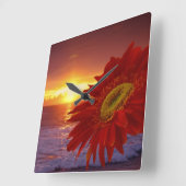 Gerber Daisy en sunset Vierkante Klok (Hoek)