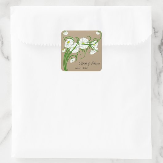  Gerber Daisy Flowers Bruiloft Vierkante Sticker (Tas)
