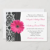Gerber Daisy Pink White Damask Wedding Kaart (Voorkant)