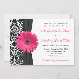 Gerber Daisy Pink White Damask Wedding Kaart