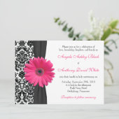 Gerber Daisy Pink White Damask Wedding Kaart (Staand voorkant)
