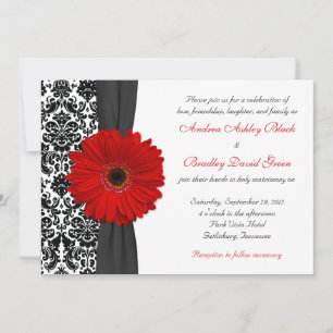 Gerber Daisy Red White Damask Wedding Kaart