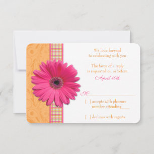 Gerber Daisy Roze Sinaasappel Plaid Wedding RSVP R
