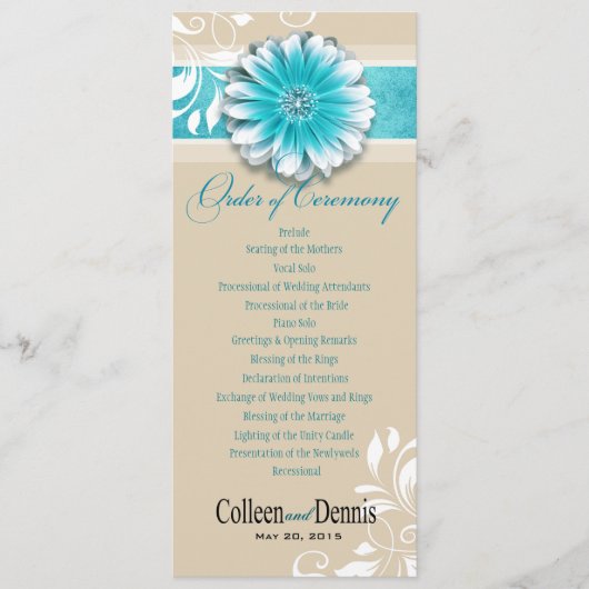 Gerber Daisy Scroll 1 Wedding Program blauwgroen Programmakaart (Voorkant)