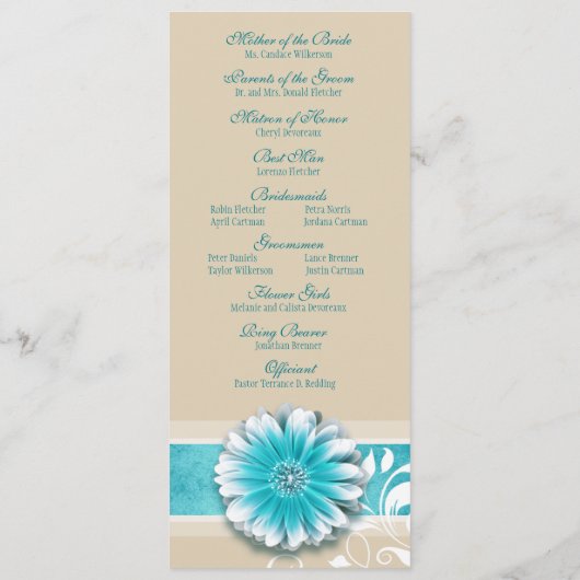 Gerber Daisy Scroll 1 Wedding Program blauwgroen Programmakaart (Achterkant)