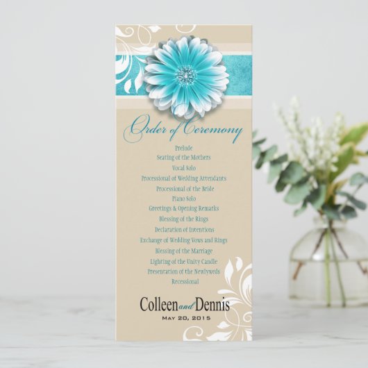 Gerber Daisy Scroll 1 Wedding Program blauwgroen Programmakaart (Staand voorkant)