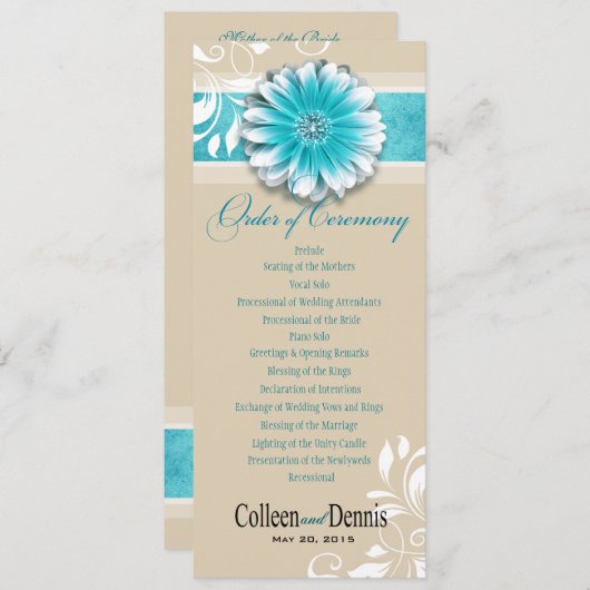 Gerber Daisy Scroll 1 Wedding Program blauwgroen Programmakaart (Voorkant / Achterkant)